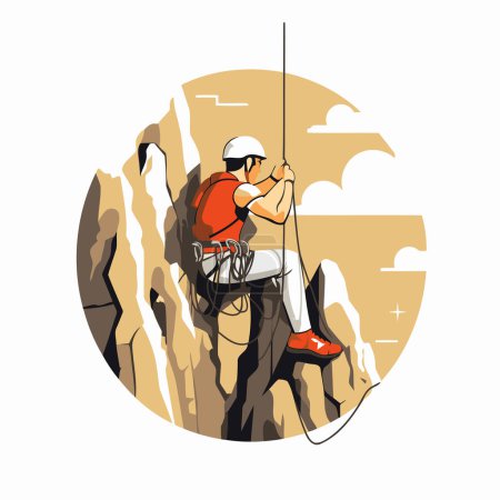 Illustration for Climber climbing on the cliff. Flat style vector illustration. - Royalty Free Image