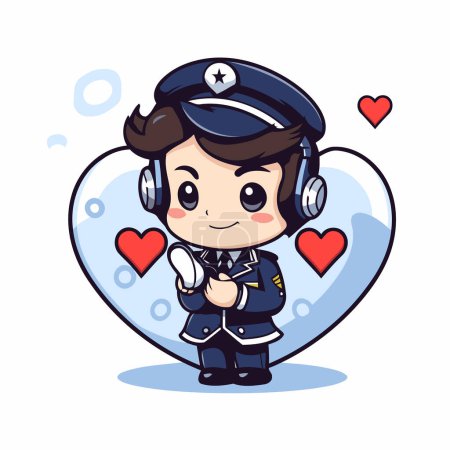 Illustration for Policeman with Heart - Cute Cartoon Style Vector Illustration - Royalty Free Image