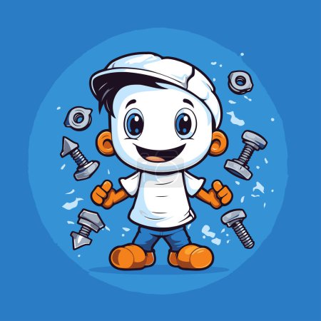 Illustration for Cartoon character of a mechanic with a wrench. Vector illustration. - Royalty Free Image