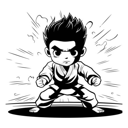 Illustration for Kung fu master in action. black and white vector illustration. - Royalty Free Image