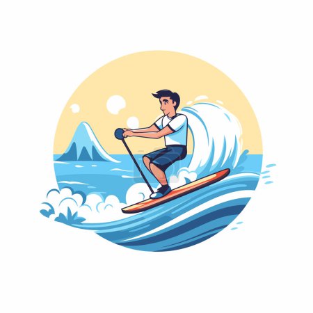 Illustration for Young man on a surfboard. Vector illustration in a flat style - Royalty Free Image