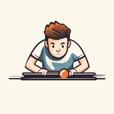 Ilustración de Niño jugando al tenis de mesa. Ilustración vectorial en estilo de dibujos animados aislados sobre fondo blanco. - Imagen libre de derechos