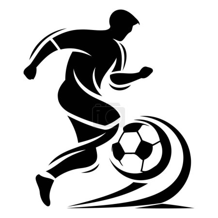Illustration for Soccer player kicking the ball. Black silhouette on a white background - Royalty Free Image