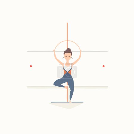 Téléchargez les illustrations : Femme faisant des exercices de gymnastique. Illustration vectorielle dans un style plat. - en licence libre de droit