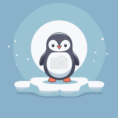 Téléchargez les illustrations : Mignon pingouin sur la glace. Illustration vectorielle dans le style dessin animé. - en licence libre de droit