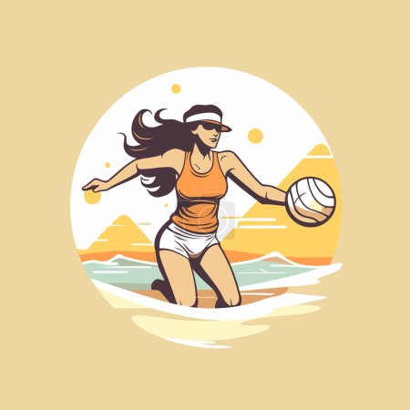 Illustration for Volleyball player on the beach. Vector illustration in retro style - Royalty Free Image