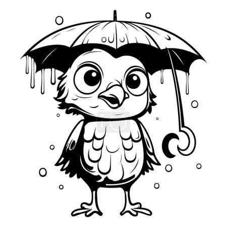 Illustration for Black and White Cartoon Illustration of Cute Owl Bird Character with Umbrella for Coloring Book - Royalty Free Image