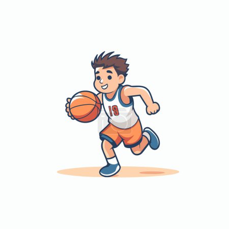 Illustration for Cartoon basketball player running isolated on white background. Vector illustration. - Royalty Free Image