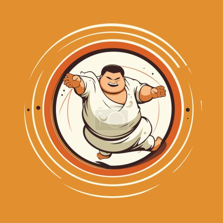 Sumo-Kämpfer Vektor-Illustration. isoliert auf orangefarbenem Hintergrund. Essbarer Schlaganfall.