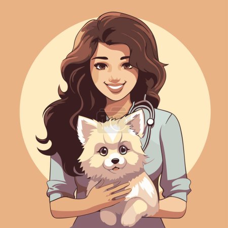 Illustration for Vector illustration of a beautiful girl with a dog in her arms. - Royalty Free Image