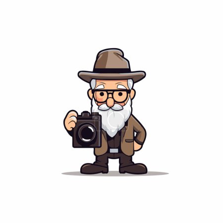 Illustration for Cartoon detective with a camera. Vector illustration on white background. - Royalty Free Image
