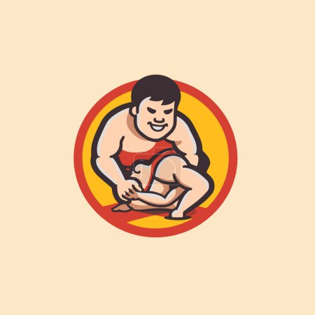 Illustration for Japanese Sumo wrestler logo. Sumo wrestler logo. Sumo wrestler logo - Royalty Free Image