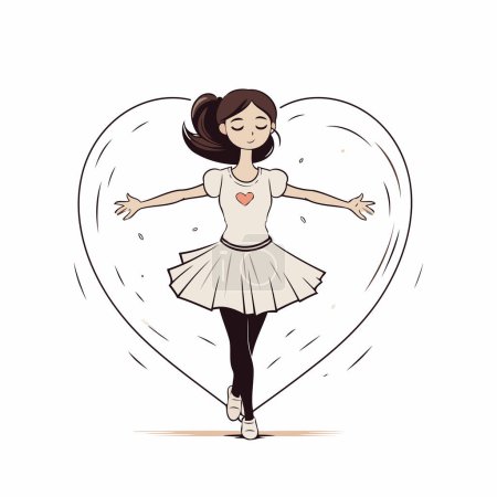 Téléchargez les illustrations : Ballerine fille dansant en forme de coeur. Illustration vectorielle. - en licence libre de droit