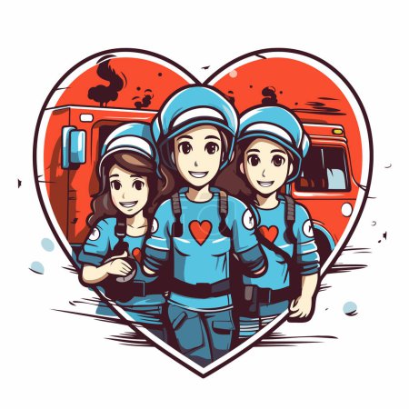 Ilustración de Ilustración vectorial de un grupo de médicos y enfermeras en forma de corazón - Imagen libre de derechos