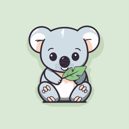 Téléchargez les illustrations : Mignon koala tenant une feuille. Illustration vectorielle dans le style dessin animé. - en licence libre de droit