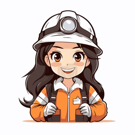 Illustration for Cute cartoon firefighter girl with helmet and uniform. Vector illustration. - Royalty Free Image
