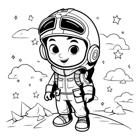 Illustration for Cute cartoon astronaut in space. Vector illustration for coloring book. - Royalty Free Image