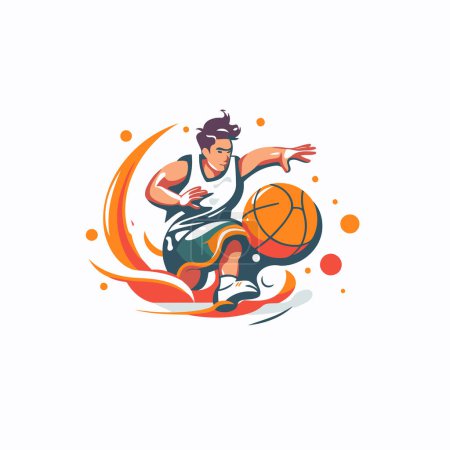 Illustration for Basketball player with ball. Vector illustration of a basketball player in action. - Royalty Free Image