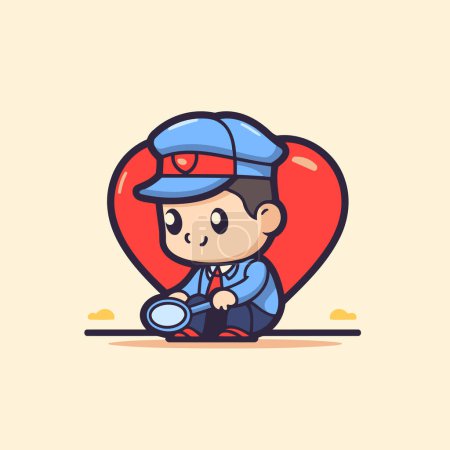 Illustration for Policeman with magnifying glass and heart. vector illustration. - Royalty Free Image