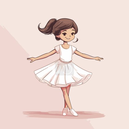 Téléchargez les illustrations : Jolie petite ballerine en robe blanche. Illustration vectorielle. - en licence libre de droit