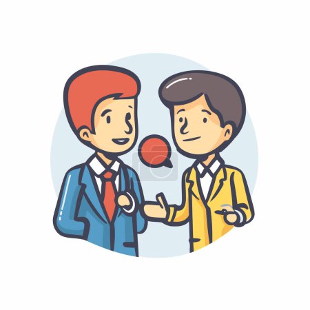 Téléchargez les illustrations : Homme d'affaires et femme d'affaires parlant avec bulle de la parole. Illustration vectorielle. - en licence libre de droit