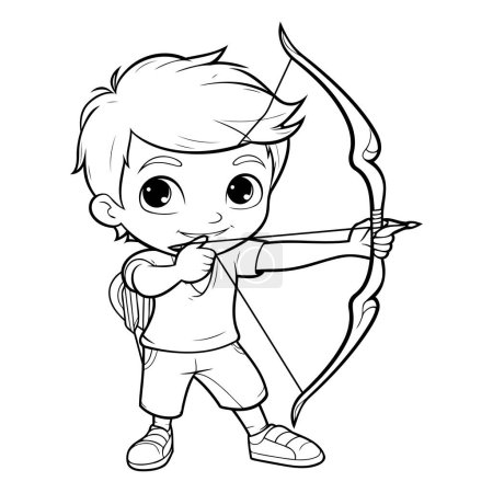 Ilustración de Lindo niño pequeño con arco y flecha. Ilustración vectorial para colorear libro. - Imagen libre de derechos