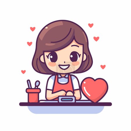Illustration for Cute girl using tablet computer. Vector flat cartoon character illustration. - Royalty Free Image
