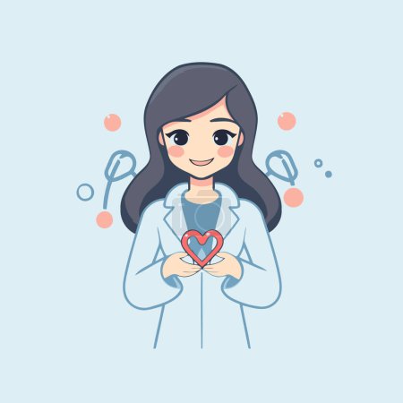 Illustration for Cute girl holding a heart in her hands. Vector illustration. - Royalty Free Image