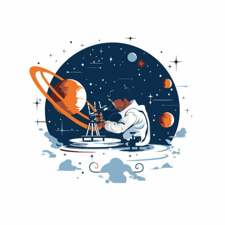Ilustración de Astronauta en el espacio exterior. Ilustración vectorial de estilo plano sobre fondo blanco. - Imagen libre de derechos