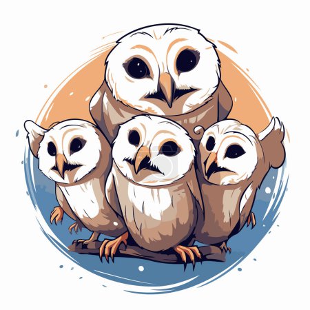Illustration for Owl family. Vector illustration of a group of owls. - Royalty Free Image