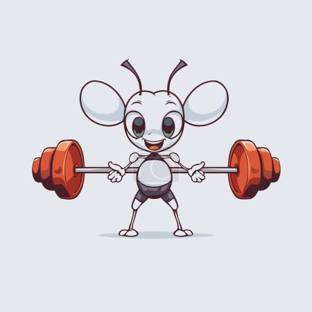 Illustration for Cartoon funny little mouse lifting a barbell. Vector illustration. - Royalty Free Image