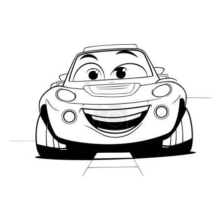 Téléchargez les illustrations : Illustration d'une voiture de sport de dessin animé souriante sur fond blanc. - en licence libre de droit