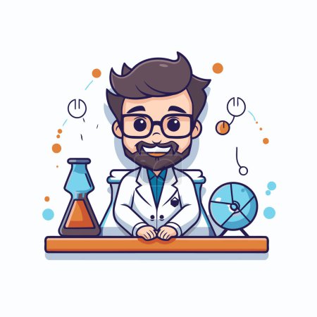Illustration for Scientist cartoon character. Vector illustration in flat style. Science theme - Royalty Free Image