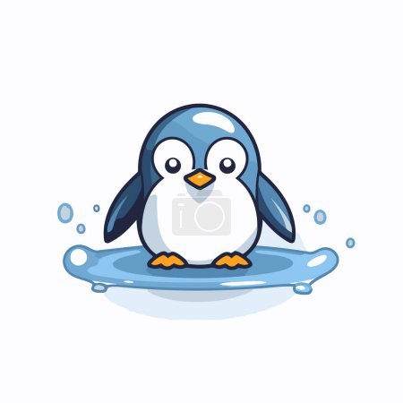 Téléchargez les illustrations : Mignon pingouin dans l'eau sur fond blanc. Illustration vectorielle. - en licence libre de droit