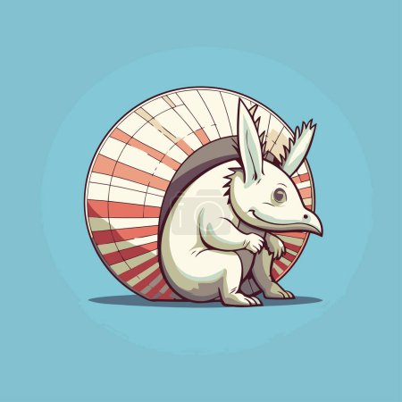 Téléchargez les illustrations : Illustration d'un lapin blanc avec une coquille sur fond bleu - en licence libre de droit
