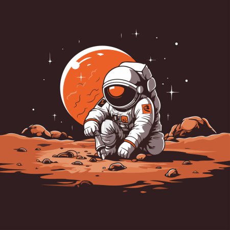 Illustration for Astronaut on the moon. Vector illustration of astronaut in space. - Royalty Free Image