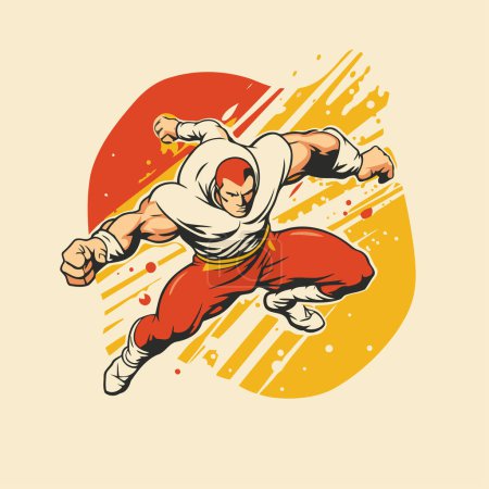 Illustration for Kung fu fighter vector illustration. kung fu fighter in action - Royalty Free Image