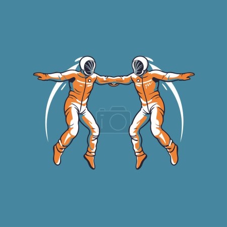 Téléchargez les illustrations : Astronaute et astronaute volant dans l'espace. Illustration vectorielle. - en licence libre de droit