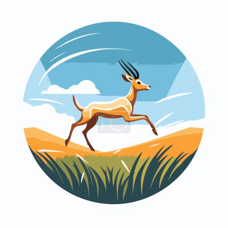 Téléchargez les illustrations : Une antilope dans l'herbe. Illustration vectorielle de l'antilope dans la nature. - en licence libre de droit