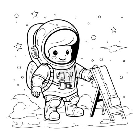 Illustration for Astronaut with a ladder. vector illustration. coloring book for children - Royalty Free Image
