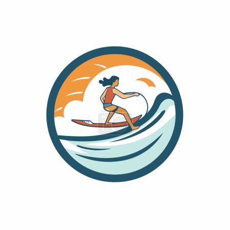 Illustration for Surfer logo template. Vector illustration of a surfer with surfboard. - Royalty Free Image