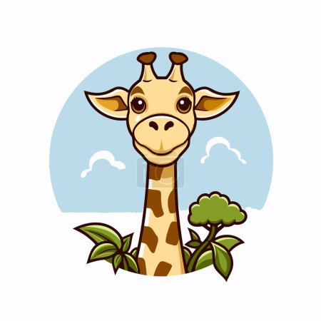 Ilustración de Cabeza de jirafa con hojas en el fondo. Ilustración vectorial. - Imagen libre de derechos