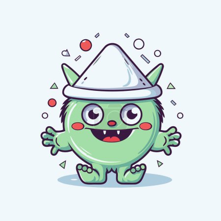 Illustration for Funny cartoon monster with a cap and glasses. Vector illustration. - Royalty Free Image
