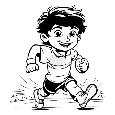 Illustration for Running boy - Black and White Cartoon Illustration. Vector Clip Art - Royalty Free Image