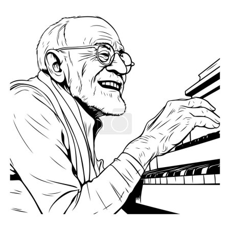 Téléchargez les illustrations : Illustration vectorielle d'un homme âgé avec un ordinateur portable dans les mains. - en licence libre de droit
