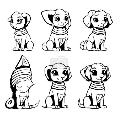 Ilustración de Conjunto de lindos perros de dibujos animados. Ilustración vectorial. Aislado sobre fondo blanco. - Imagen libre de derechos