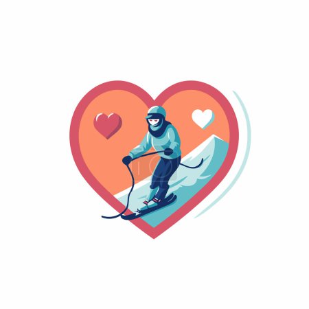Téléchargez les illustrations : Snowboarder en forme de coeur. Illustration vectorielle en style plat - en licence libre de droit