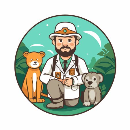 Téléchargez les illustrations : Vétérinaire avec chien et ours. Illustration vectorielle dans le style dessin animé - en licence libre de droit