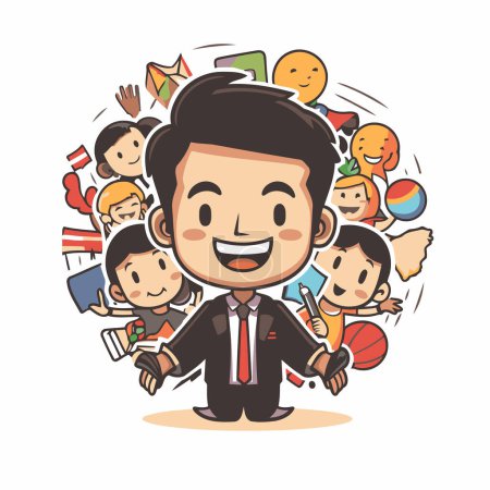 Illustration for Businessman with a lot of children around him. Vector illustration. - Royalty Free Image