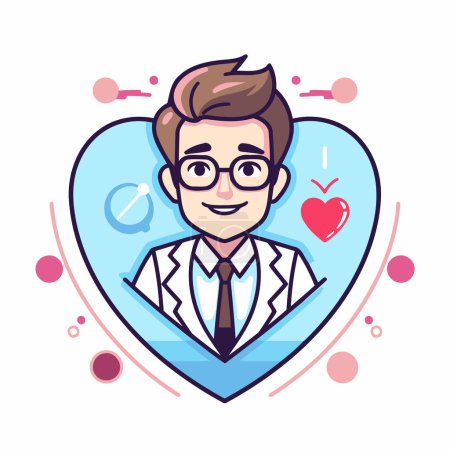 Illustration for Vector illustration of a man in a suit and glasses in the form of a heart. - Royalty Free Image